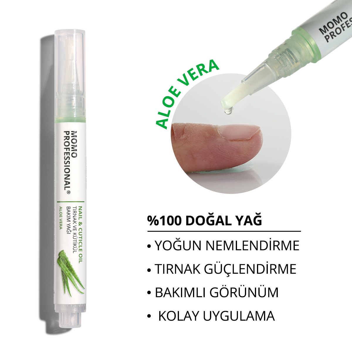 CuticleOilPen-Aloe-Vera-Kare-01 Momo Professional Cuticle Oil Tırnak Bakım Yağı - Aloe Vera - 10 ml - Görsel 1